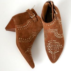 Joie studded tan cognac suede booties Bickson NEW